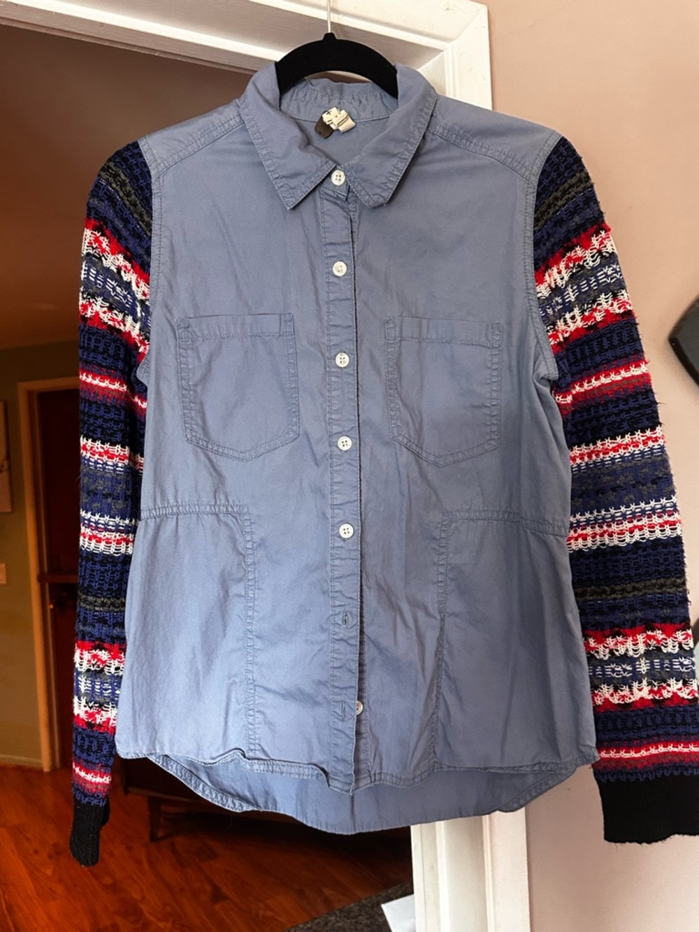 We The Free (Free People) Super Soft Blue Button Front with Sweater Arms